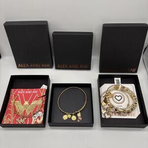 Lot of 3 Alex and Ani Bangle Bracelets Wonder Woman Christmas Stocking Heart